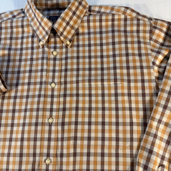 JOS A BANK Traveler's Gingham Check Button‎ Down Shirt Mens L Brown Tan White - Picture 12 of 14